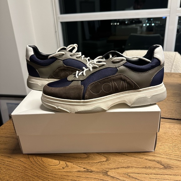 Calvin Klein Penley Smooth Calf Men’s Gray Leather Designer Sneakers Shoes - Picture 7 of 7